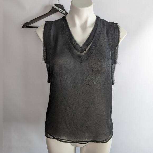 Zara Basic Raw Edge Double Layer Sleeveless Sheer Blouse XS - Picture 1 of 6